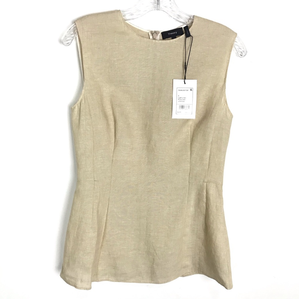 Theory NWT linen paneled sleeveless blouse Sz 6